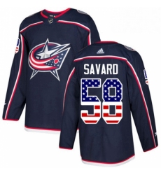 Mens Adidas Columbus Blue Jackets 58 David Savard Authentic Navy Blue USA Flag Fashion NHL Jersey 