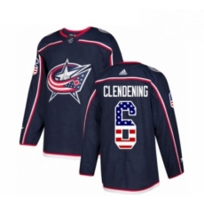 Mens Adidas Columbus Blue Jackets 6 Adam Clendening Authentic Navy Blue USA Flag Fashion NHL Jersey 