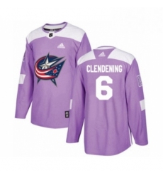 Mens Adidas Columbus Blue Jackets 6 Adam Clendening Authentic Purple Fights Cancer Practice NHL Jersey 
