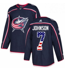 Mens Adidas Columbus Blue Jackets 7 Jack Johnson Authentic Navy Blue USA Flag Fashion NHL Jersey 