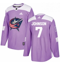 Mens Adidas Columbus Blue Jackets 7 Jack Johnson Authentic Purple Fights Cancer Practice NHL Jersey 