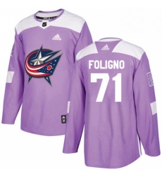 Mens Adidas Columbus Blue Jackets 71 Nick Foligno Authentic Purple Fights Cancer Practice NHL Jersey 