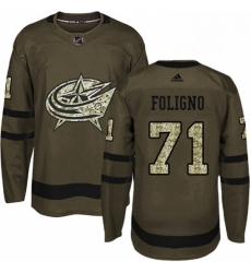 Mens Adidas Columbus Blue Jackets 71 Nick Foligno Premier Green Salute to Service NHL Jersey 