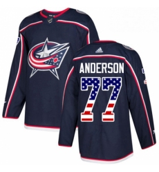 Mens Adidas Columbus Blue Jackets 77 Josh Anderson Authentic Navy Blue USA Flag Fashion NHL Jersey 