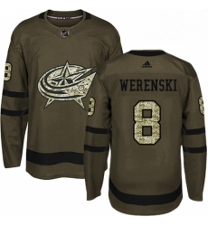 Mens Adidas Columbus Blue Jackets 8 Zach Werenski Authentic Green Salute to Service NHL Jersey 