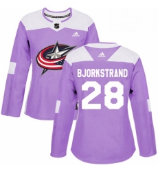 Womens Adidas Columbus Blue Jackets 28 Oliver Bjorkstrand Authentic Purple Fights Cancer Practice NHL Jersey 