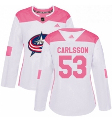 Womens Adidas Columbus Blue Jackets 53 Gabriel Carlsson Authentic WhitePink Fashion NHL Jersey 