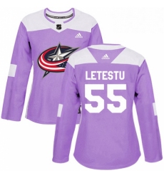 Womens Adidas Columbus Blue Jackets 55 Mark Letestu Authentic Purple Fights Cancer Practice NHL Jersey 