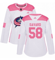 Womens Adidas Columbus Blue Jackets 58 David Savard Authentic WhitePink Fashion NHL Jersey 