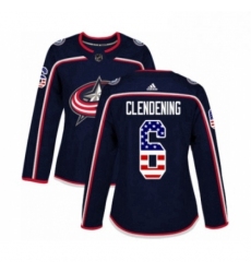 Womens Adidas Columbus Blue Jackets 6 Adam Clendening Authentic Navy Blue USA Flag Fashion NHL Jersey 
