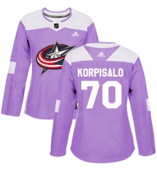 Womens Adidas Columbus Blue Jackets 70 Joonas Korpisalo Authentic Purple Fights Cancer Practice NHL Jersey 