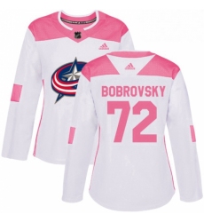 Womens Adidas Columbus Blue Jackets 72 Sergei Bobrovsky Authentic WhitePink Fashion NHL Jersey 