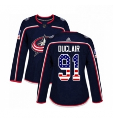 Womens Adidas Columbus Blue Jackets 91 Anthony Duclair Authentic Navy Blue USA Flag Fashion NHL Jersey 