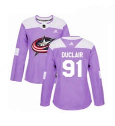 Womens Adidas Columbus Blue Jackets 91 Anthony Duclair Authentic Purple Fights Cancer Practice NHL Jersey 