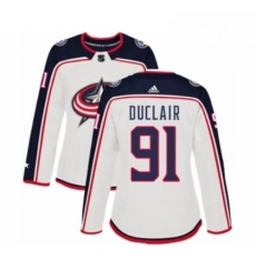 Womens Adidas Columbus Blue Jackets 91 Anthony Duclair Authentic White Away NHL Jersey 