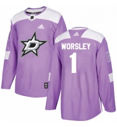 Mens Adidas Dallas Stars 1 Gump Worsley Authentic Purple Fights Cancer Practice NHL Jersey 