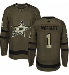 Mens Adidas Dallas Stars 1 Gump Worsley Premier Green Salute to Service NHL Jersey 