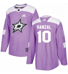 Mens Adidas Dallas Stars 10 Martin Hanzal Authentic Purple Fights Cancer Practice NHL Jersey 