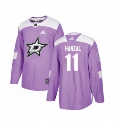 Mens Adidas Dallas Stars 11 Martin Hanzal Authentic Purple Fights Cancer Practice NHL Jersey 