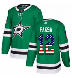 Mens Adidas Dallas Stars 12 Radek Faksa Authentic Green USA Flag Fashion NHL Jersey 