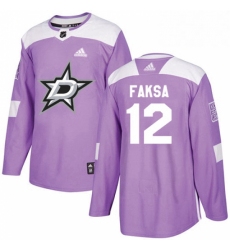 Mens Adidas Dallas Stars 12 Radek Faksa Authentic Purple Fights Cancer Practice NHL Jersey 