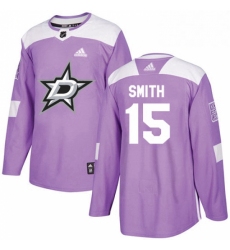 Mens Adidas Dallas Stars 15 Bobby Smith Authentic Purple Fights Cancer Practice NHL Jersey 