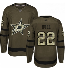 Mens Adidas Dallas Stars 22 Brett Hull Authentic Green Salute to Service NHL Jersey 