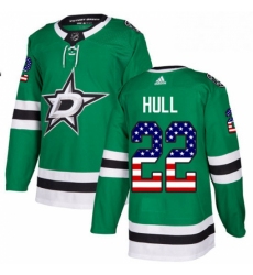 Mens Adidas Dallas Stars 22 Brett Hull Authentic Green USA Flag Fashion NHL Jersey 