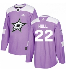 Mens Adidas Dallas Stars 22 Brett Hull Authentic Purple Fights Cancer Practice NHL Jersey 