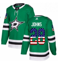 Mens Adidas Dallas Stars 28 Stephen Johns Authentic Green USA Flag Fashion NHL Jersey 