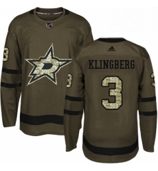 Mens Adidas Dallas Stars 3 John Klingberg Authentic Green Salute to Service NHL Jersey 