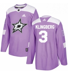 Mens Adidas Dallas Stars 3 John Klingberg Authentic Purple Fights Cancer Practice NHL Jersey 