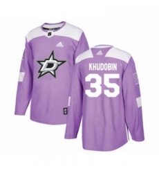 Mens Adidas Dallas Stars 35 Anton Khudobin Authentic Purple Fights Cancer Practice NHL Jersey 