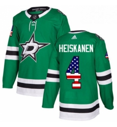 Mens Adidas Dallas Stars 4 Miro Heiskanen Authentic Green USA Flag Fashion NHL Jersey 