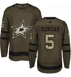 Mens Adidas Dallas Stars 5 Jamie Oleksiak Authentic Green Salute to Service NHL Jersey 