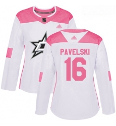 Stars #16 Joe Pavelski White Pink Authentic Fashion Women Stitched Hockey Jersey
