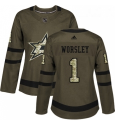 Womens Adidas Dallas Stars 1 Gump Worsley Authentic Green Salute to Service NHL Jersey 