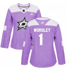 Womens Adidas Dallas Stars 1 Gump Worsley Authentic Purple Fights Cancer Practice NHL Jersey 