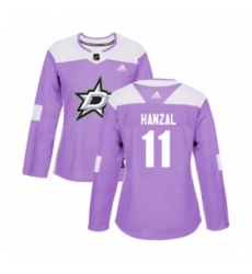 Womens Adidas Dallas Stars 11 Martin Hanzal Authentic Purple Fights Cancer Practice NHL Jersey 