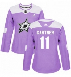 Womens Adidas Dallas Stars 11 Mike Gartner Authentic Purple Fights Cancer Practice NHL Jersey 
