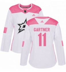 Womens Adidas Dallas Stars 11 Mike Gartner Authentic WhitePink Fashion NHL Jersey 
