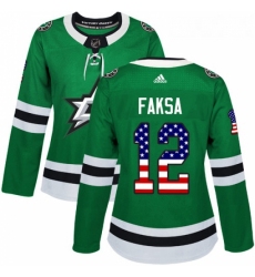 Womens Adidas Dallas Stars 12 Radek Faksa Authentic Green USA Flag Fashion NHL Jersey 