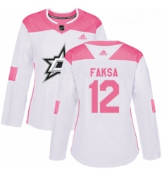 Womens Adidas Dallas Stars 12 Radek Faksa Authentic WhitePink Fashion NHL Jersey 