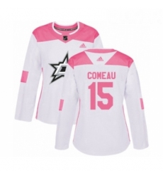 Womens Adidas Dallas Stars 15 Blake Comeau Authentic White Pink Fashion NHL Jersey 