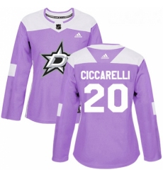 Womens Adidas Dallas Stars 20 Dino Ciccarelli Authentic Purple Fights Cancer Practice NHL Jersey 