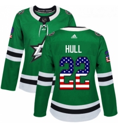 Womens Adidas Dallas Stars 22 Brett Hull Authentic Green USA Flag Fashion NHL Jersey 