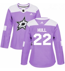 Womens Adidas Dallas Stars 22 Brett Hull Authentic Purple Fights Cancer Practice NHL Jersey 