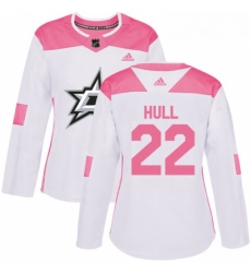 Womens Adidas Dallas Stars 22 Brett Hull Authentic WhitePink Fashion NHL Jersey 