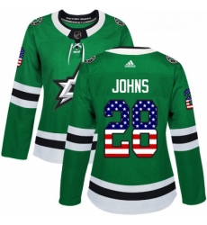 Womens Adidas Dallas Stars 28 Stephen Johns Authentic Green USA Flag Fashion NHL Jersey 