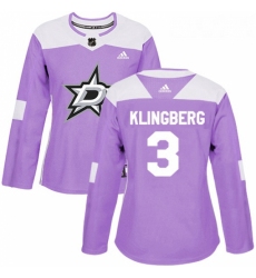 Womens Adidas Dallas Stars 3 John Klingberg Authentic Purple Fights Cancer Practice NHL Jersey 